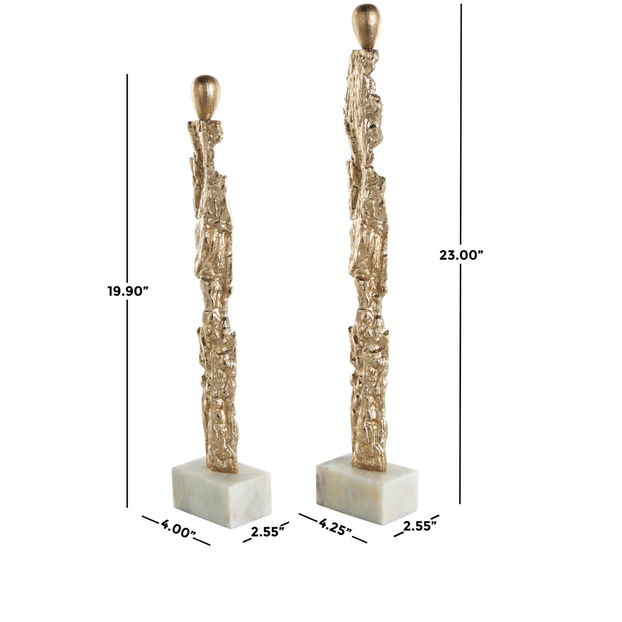 Gold Aluminum Metal Figurine Sculpture with Marble Base, 2ct.